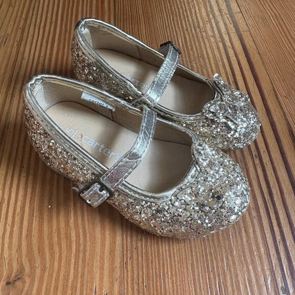 Carter's gold glitter butterfly heeled buckle mary jane toddler shoe SIZE 5 - Picture 1 of 6